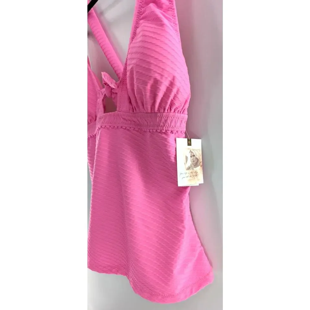 Jessica Simpson Pink Tankini Swim Top Size Large - Picture 5 of 8